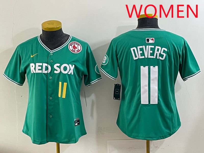 Women 2025 Boston Red Sox 11 Devers Dark Green Joint Name Nike MLB Jersey style 6